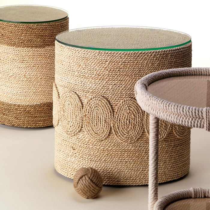 hand-wrapped rope oval accent table