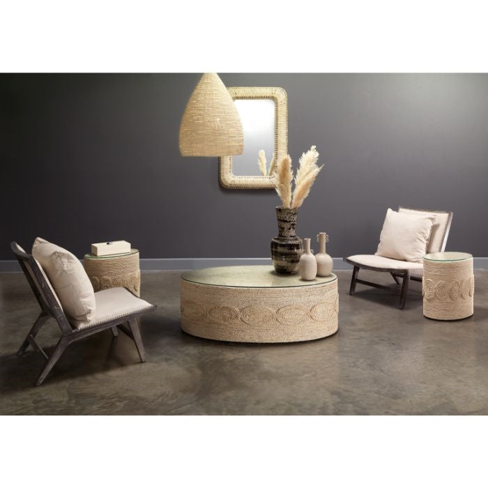 hand-wrapped rope oval accent table