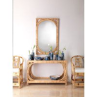 two tier natural rattan console table