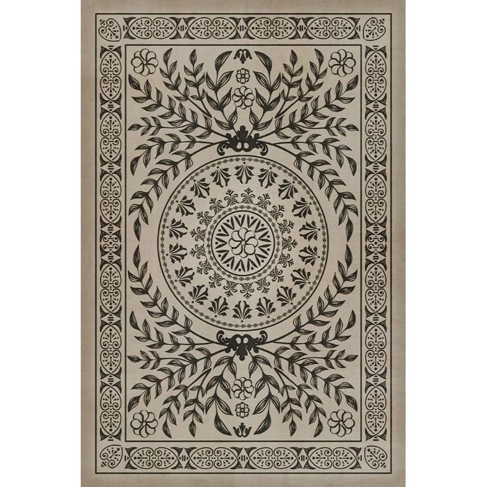 black tan medallion tile lay flat vinyl rug