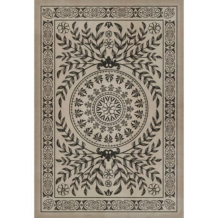 black tan medallion tile lay flat vinyl rug