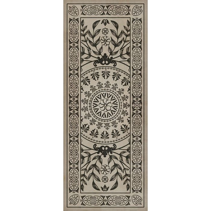 black tan medallion tile lay flat vinyl rug