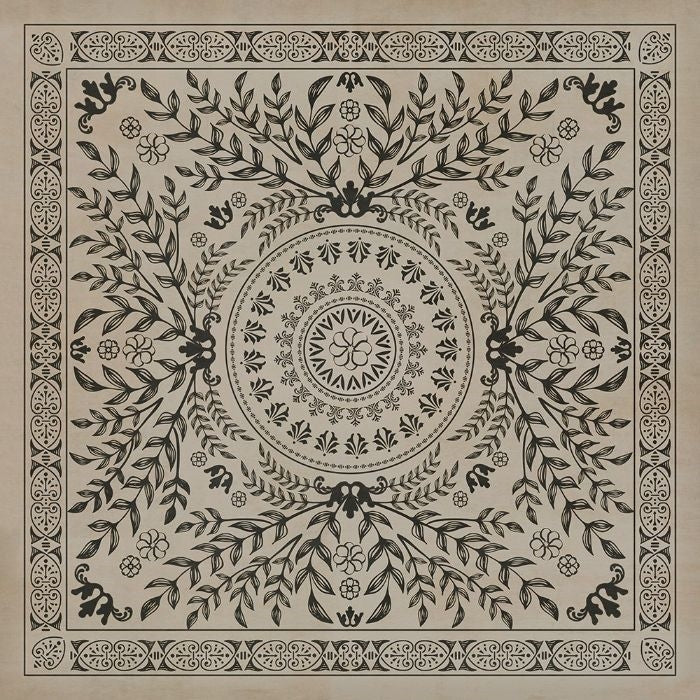black tan medallion tile lay flat vinyl rug