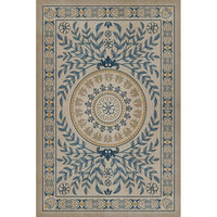 blue tan medallion tile lay flat vinyl rug