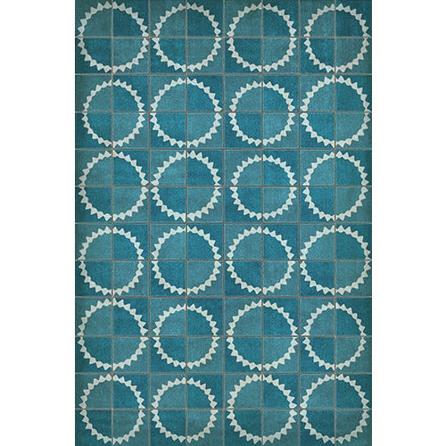 vinyl floor mat sunburst star tile pattern teal cream
