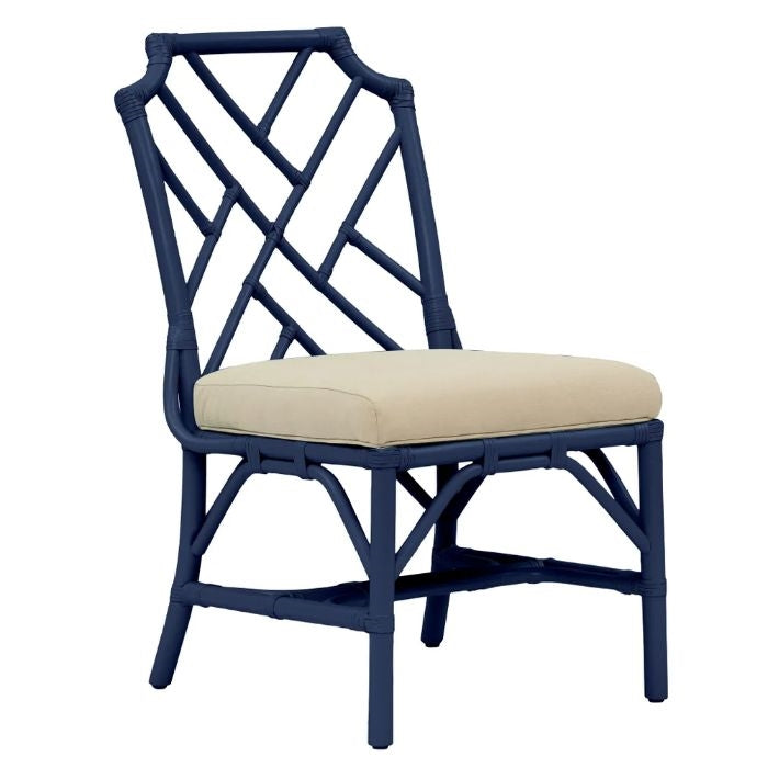 Chippendale side dining chair rattan navy