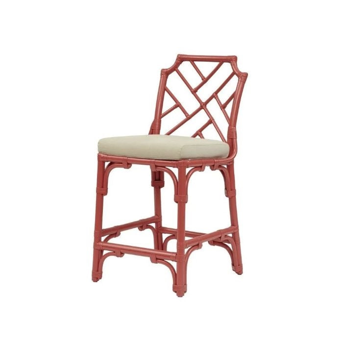 Chippendale rattan red counter stool
