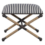 striped small bench rope wrapped legs white navy