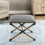 striped small bench rope wrapped legs white navy