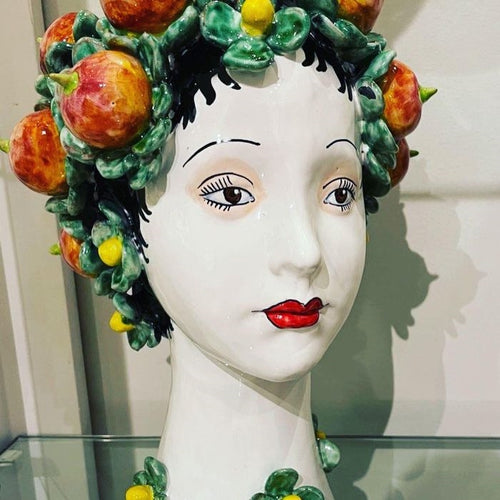 ceramic head vase persimmon decor organic multi color