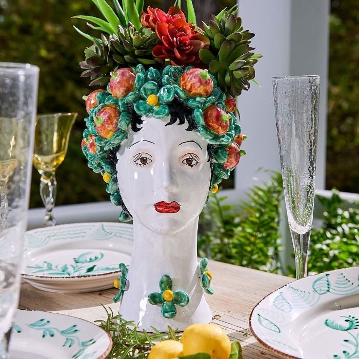 ceramic head vase persimmon decor organic multi color