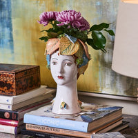 ceramic head vase leaves decor organic multi color