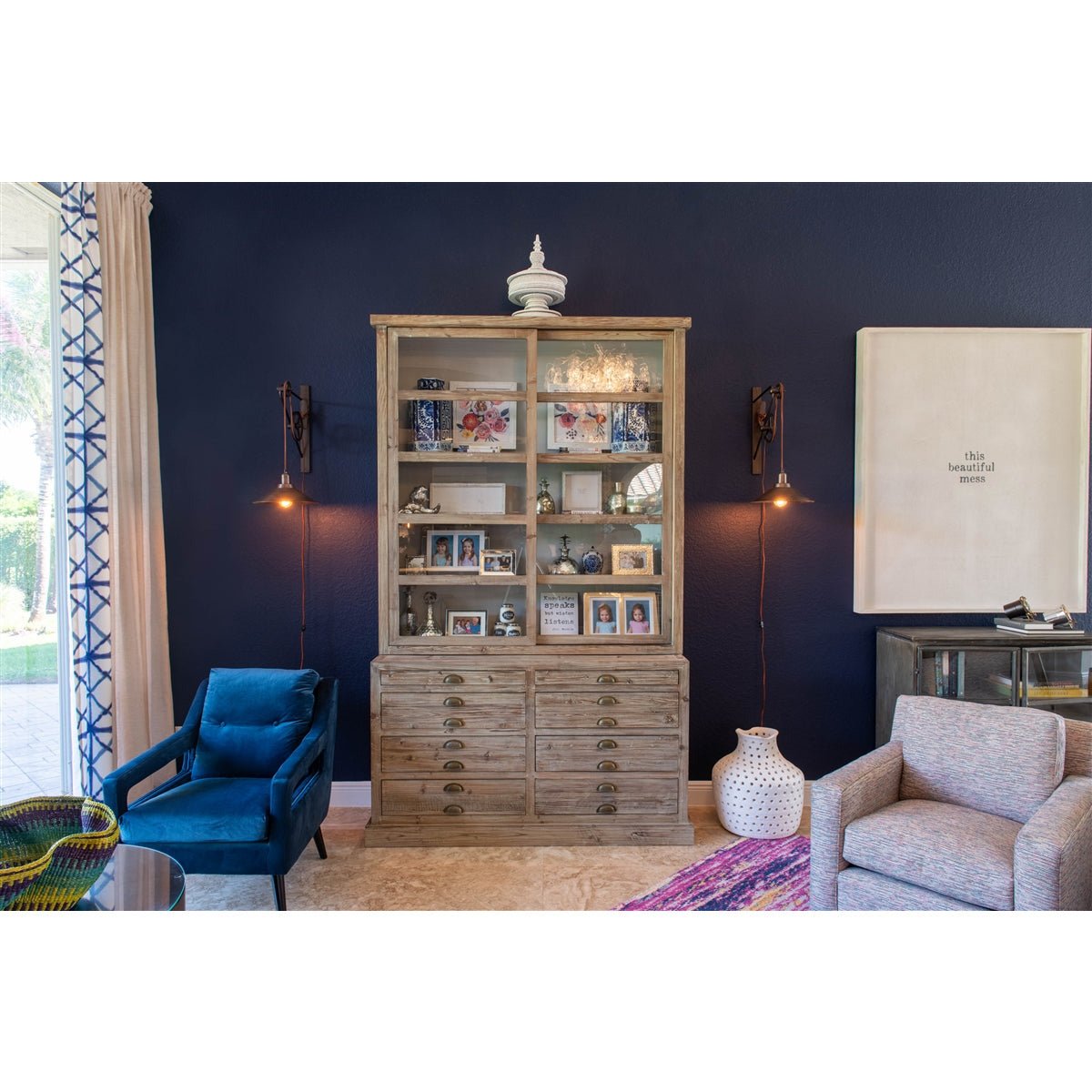 Designer Armchair - Navy Blue Velvet - Contemporary Mid-Century
