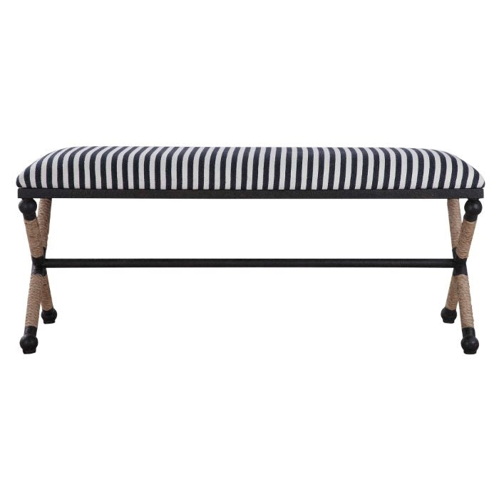 striped bench rope wrapped legs white navy