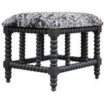 small bench charcoal gray white hide upholstered wood base