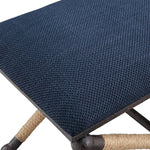 small bench navy cushion x-frame rope