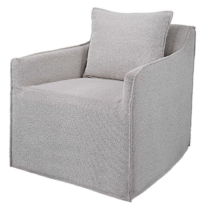 ivory grey boucle slipcover swivel chair