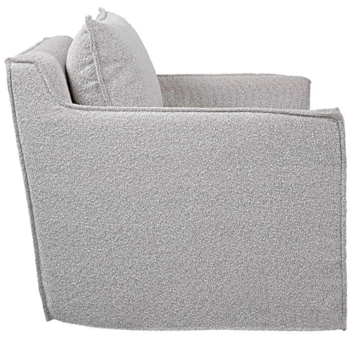 ivory grey boucle slipcover swivel chair
