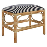 small bench wood rattan navy white stripe