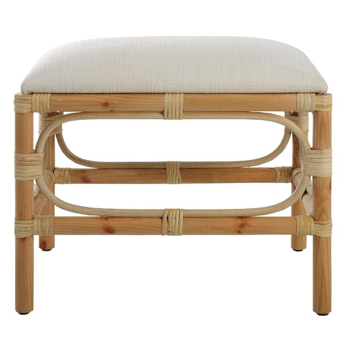 small bench wood rattan white