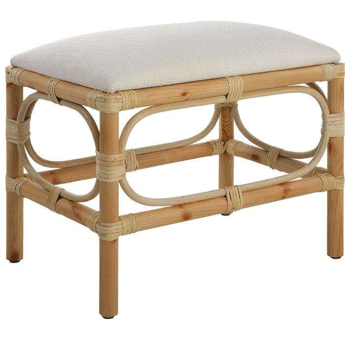 small bench wood rattan white