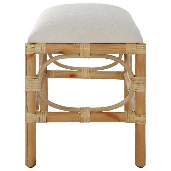 small bench wood rattan white
