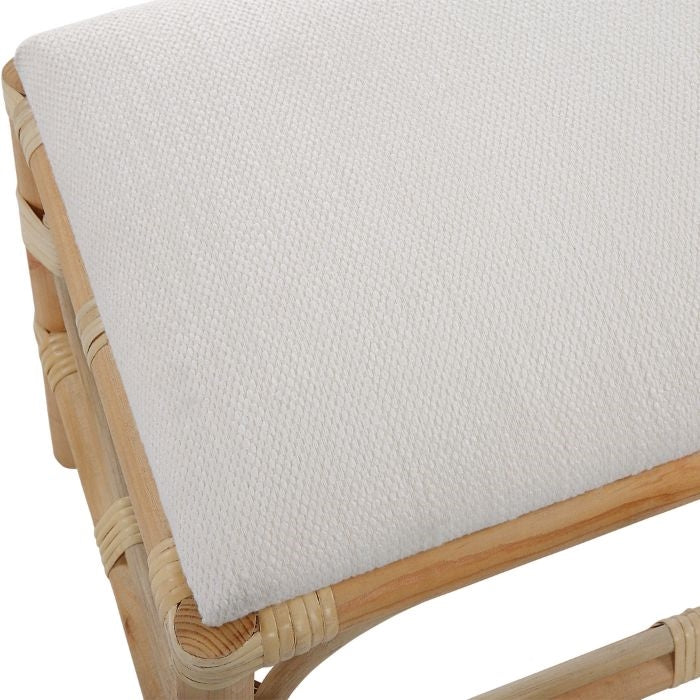 small bench wood rattan white