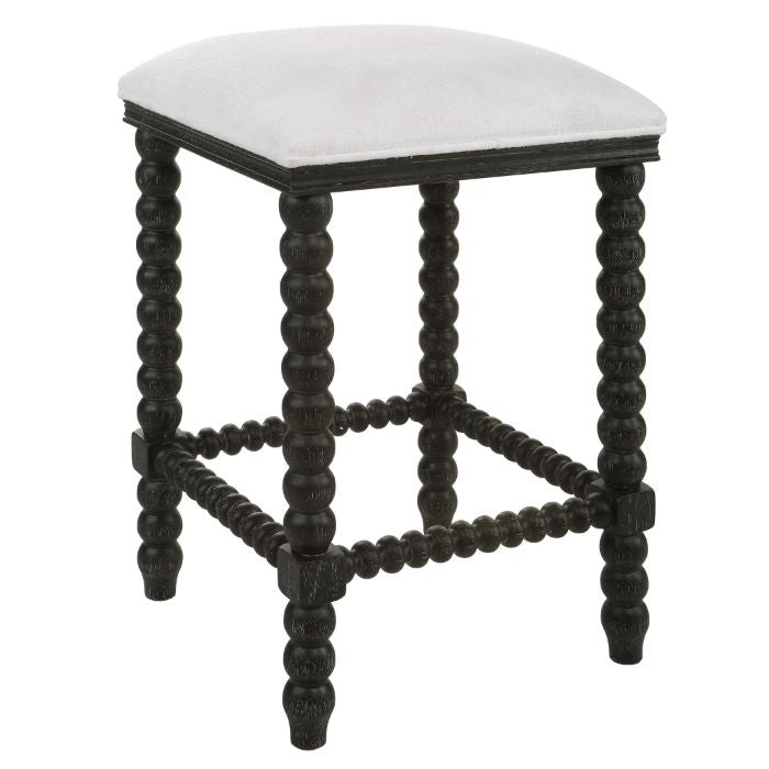 counter stool turned legs black stain white fabric