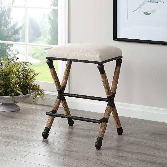 counter stool nautical rustic frame cotton natural