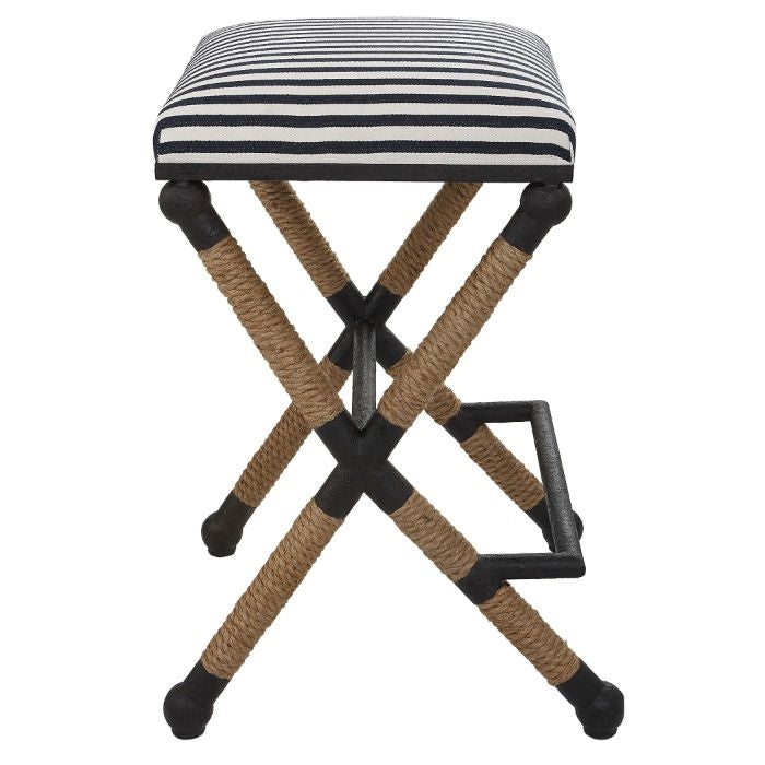 counter stool rope black iron navy cream stripe