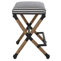 counter stool rope black iron navy cream stripe