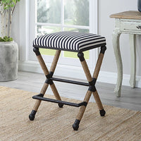 counter stool rope black iron navy cream stripe