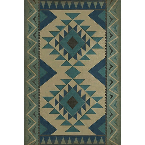 vinyl floor mat tribal pattern teal cream