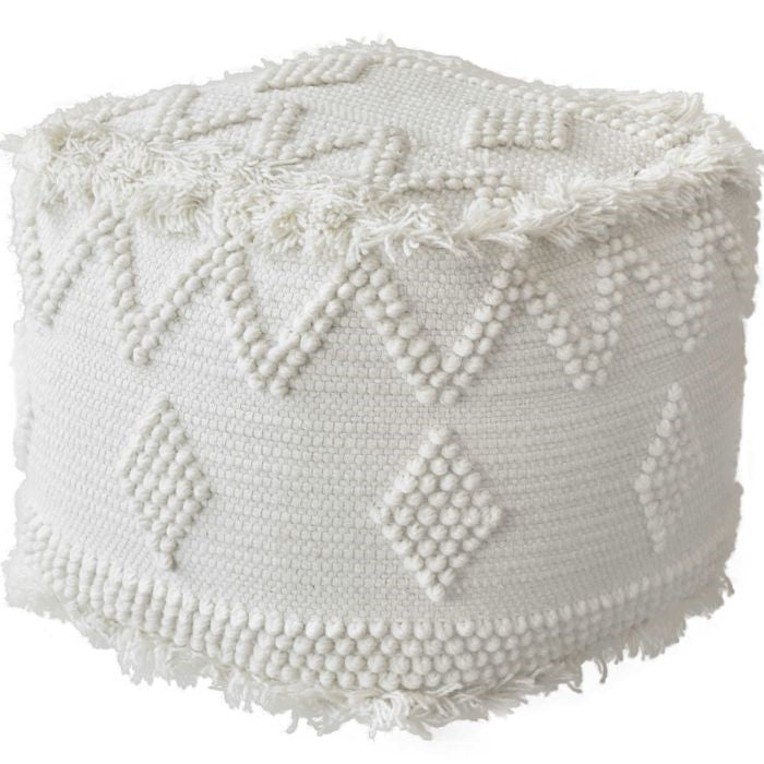 hand woven bohemian white square pouf patterned