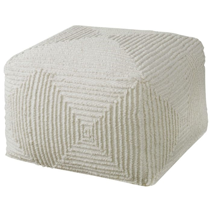 geometric design wool ivory floor pouf