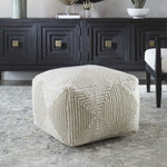 geometric design wool ivory floor pouf
