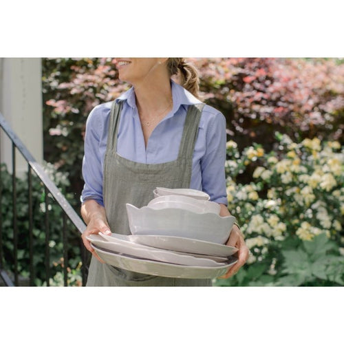 grey scalloped melamine serving bowls