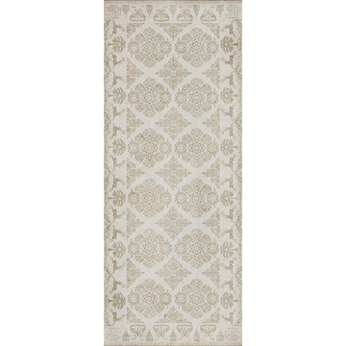vinyl floor runner floral tile pattern tan cream