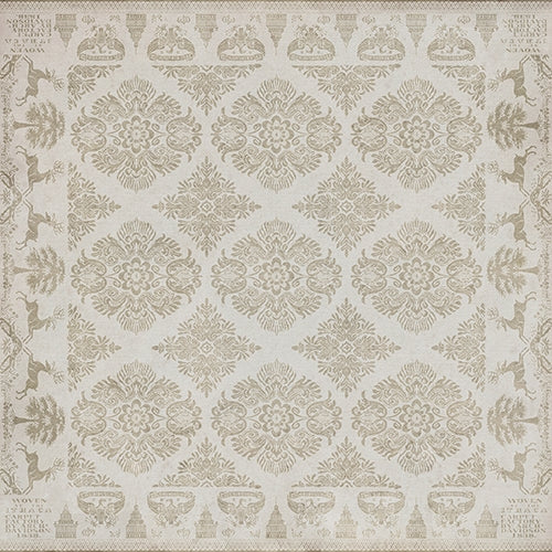 vinyl square floor mat floral tile pattern tan cream
