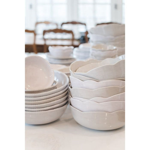 white scalloped melamine serving bowls