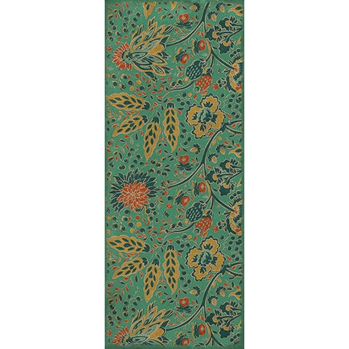 vinyl floor runner vintage flowers green mustard