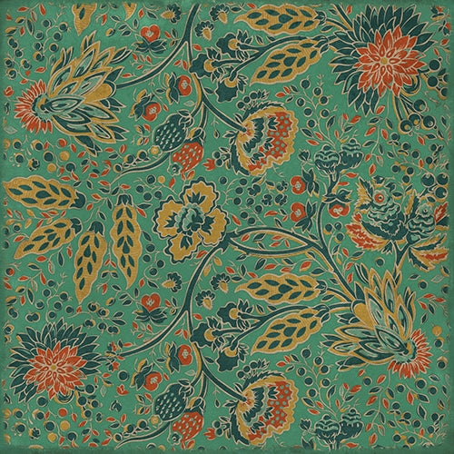 vinyl floor square mat vintage flowers green mustard