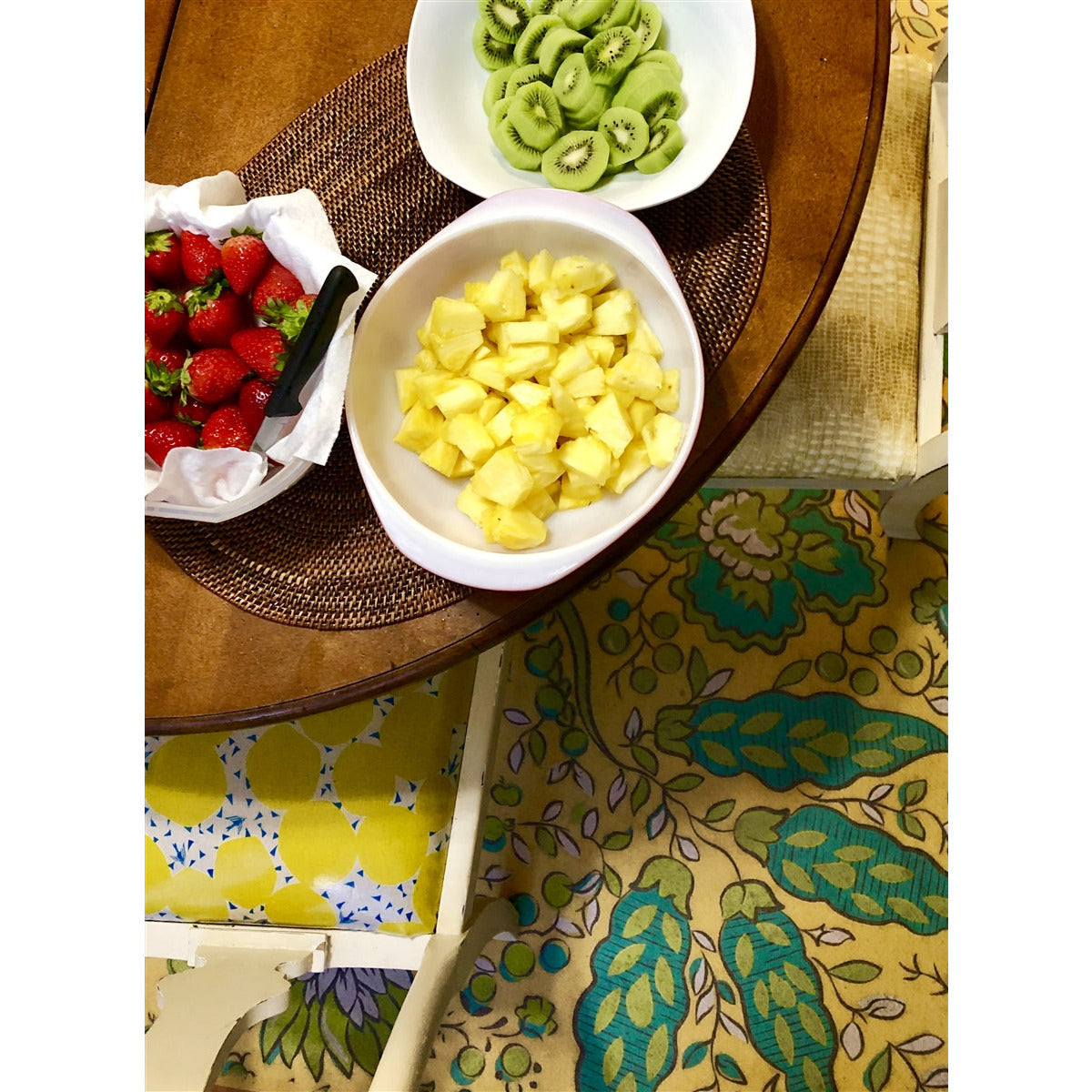 vinyl floor mat rug square cloth vintage flowers yellow aqua teal green