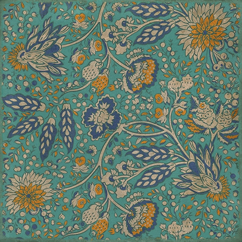 vinyl floor square cloth vintage flowers teal orange blue