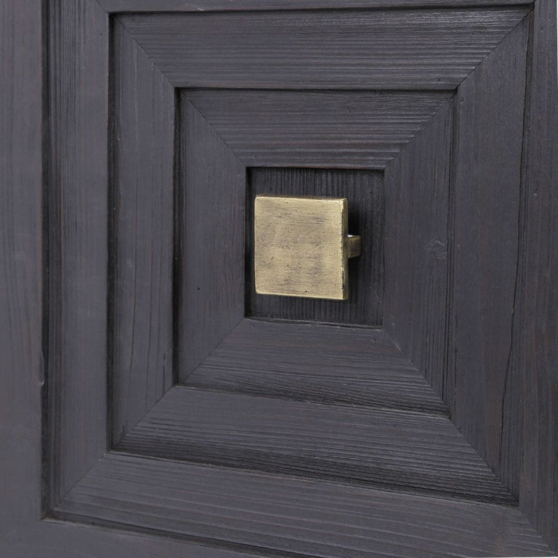2-door cabinet black geometric brushed brass hardware interior shelf