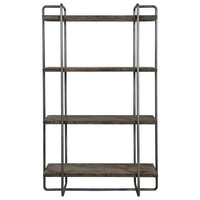 shelving unit four shelves industrial solid wood natural
