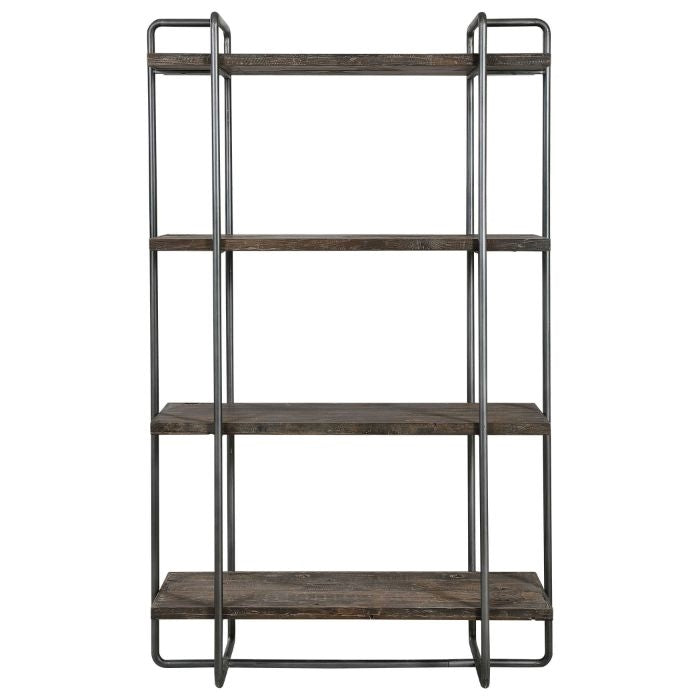 shelving unit four shelves industrial solid wood natural
