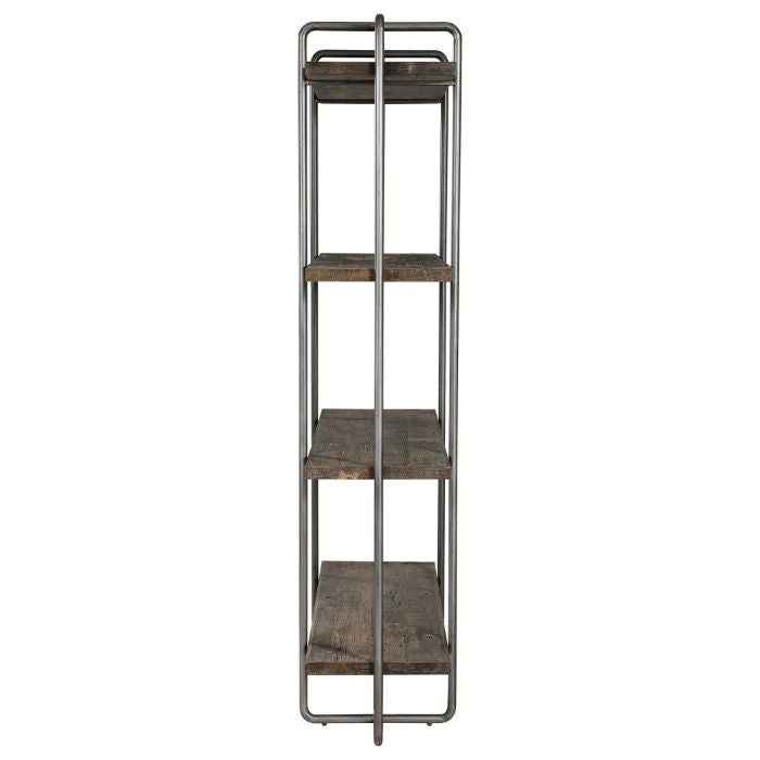 shelving unit four shelves industrial solid wood natural
