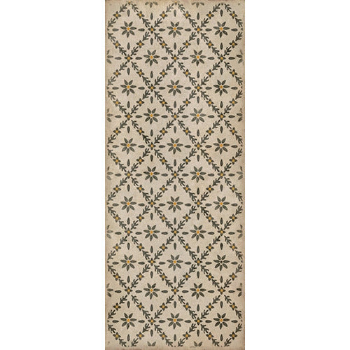 vinyl floor runner flower tile pattern tan yellow