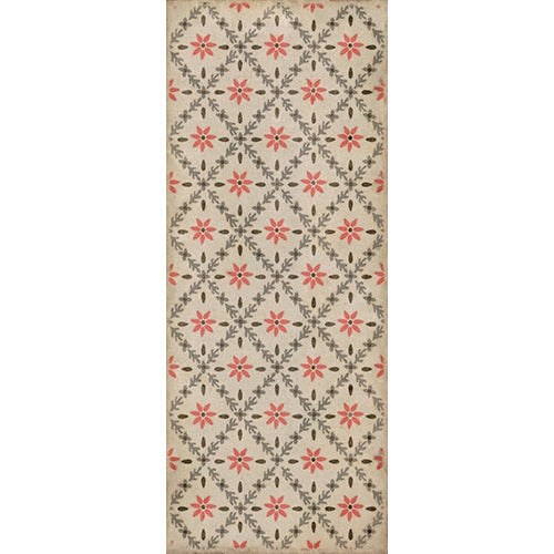 vinyl floor runner flower tile pattern tan orange